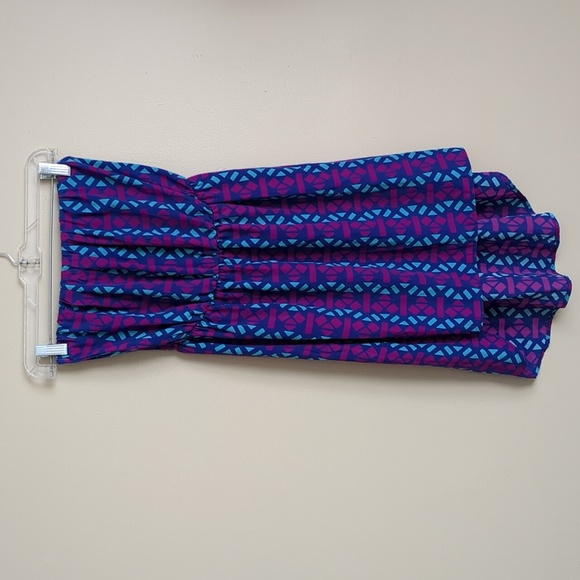 Small Toska Dress Bright Geometric No Sleeves Gathered at the Waist Hi Lo - Picture 1 of 11
